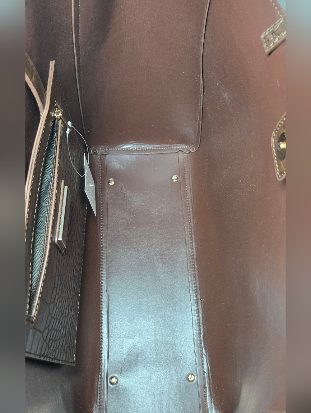 Urban Expressions Croc Embossed Brown Work Tote/ Laptop Bag - Picture 8 of 9